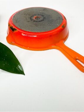 Vintage Cousances France Orange Enameled Cast Iron Skillet Le Creuset Related